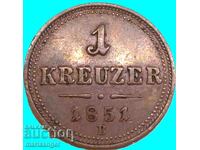 1 Kreuzer 1851 Αυστρία B - Kremnitz