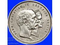 2 kroni 1892 Δανία 14.9γ ασήμι Χριστιανός Θ' 1963-1906 Επέτειος