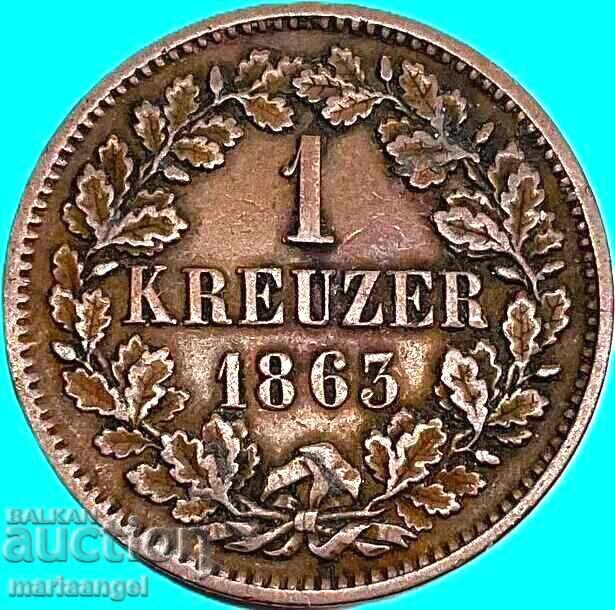 1 κρόιτσερ 1863 Βάδη Γερμανία - 6