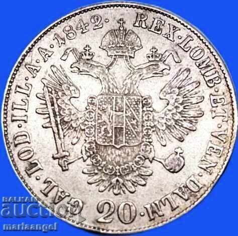 20 κρόιτσερ 1842 Αυστρία Μ - Μιλάνο ασήμι με τιμή € 54.00 | 105.62 BGN