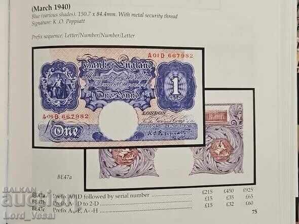 Auction  1 Pound (Extraordinary Wartime Issue; with thread) ND (1940-1948)