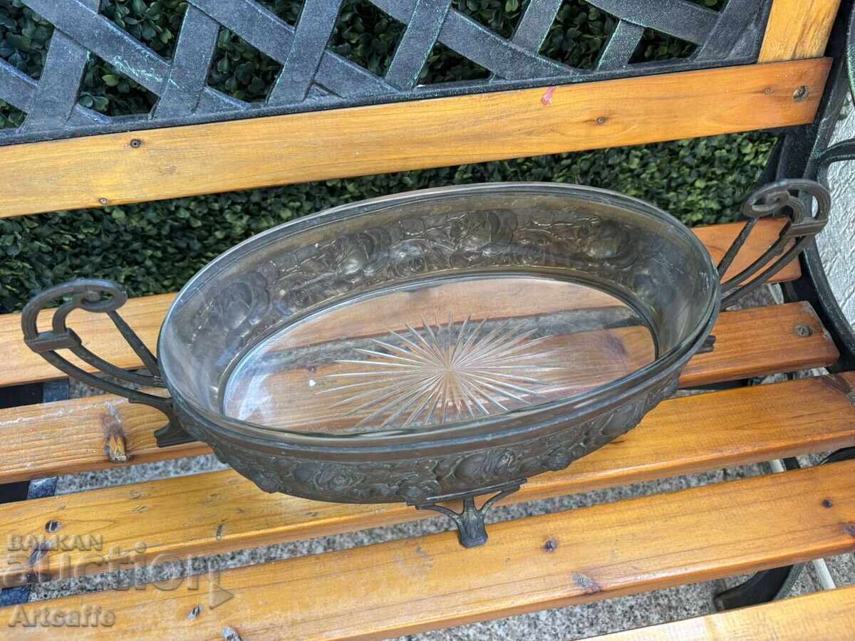 Auction  Art Nouveau/Secession bronze+crystal fruit bowl, France, 19th c