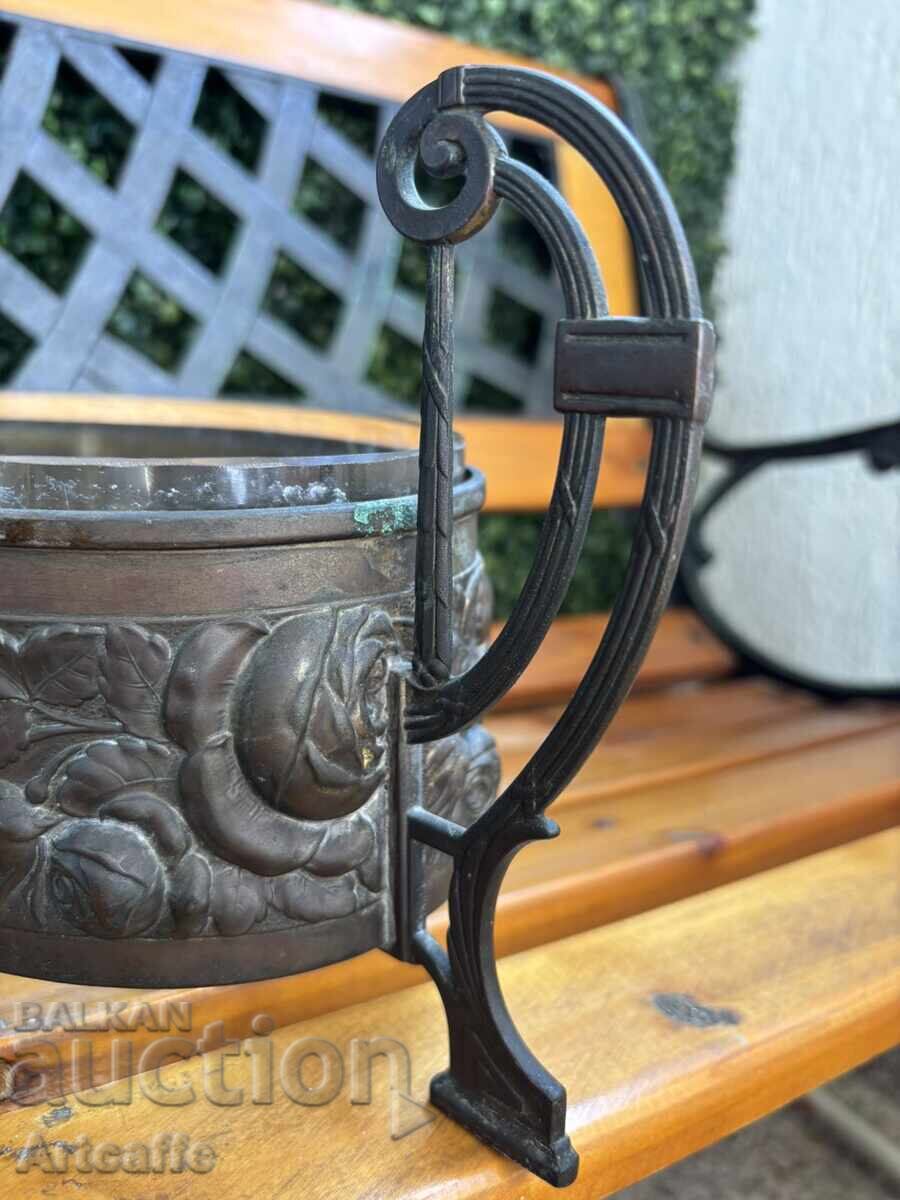 Art Nouveau/Secession bronze+crystal fruit bowl, France, 19th c - 5