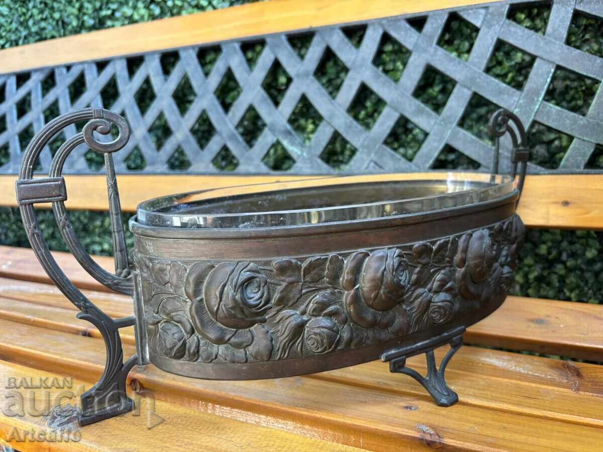 Art Nouveau/Secession bronze+crystal fruit bowl, France, 19th c - 7