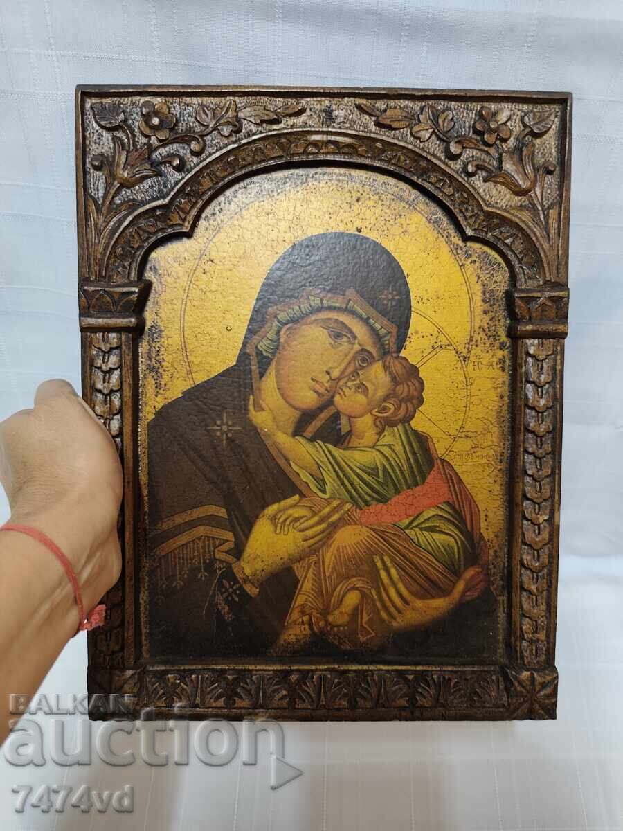 Auction  ICON, WOOD CARVING - ST. VIRGIN MARY
