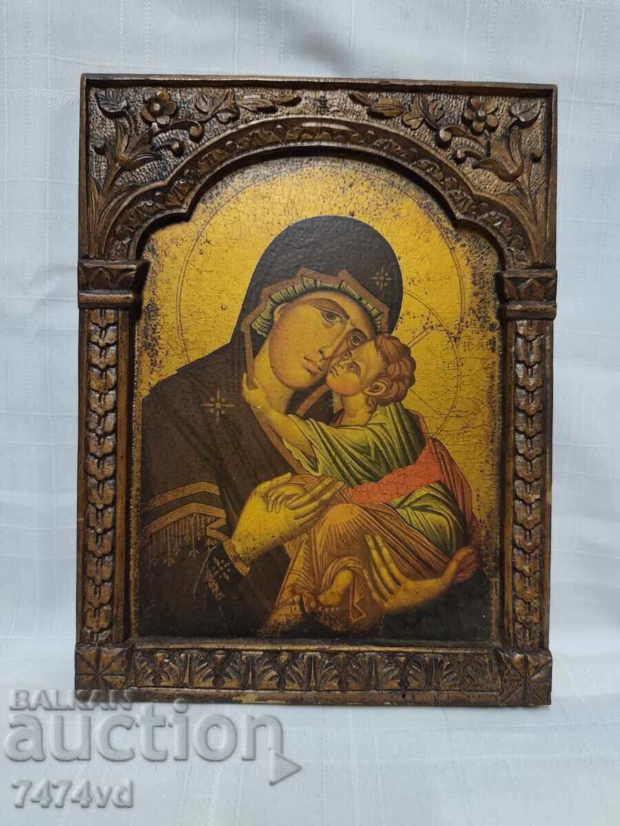 ICON, WOOD CARVING - ST. VIRGIN MARY