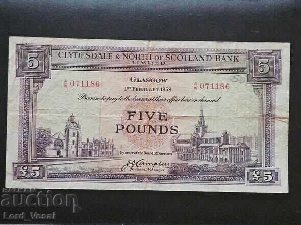 5 паунда 1958 (банка на Клайдсдейл и Северна Шотландия)