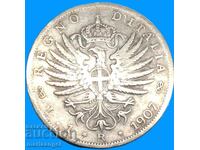 1 lira 1907 Italia Victor Emmanuel argint - destul de rar