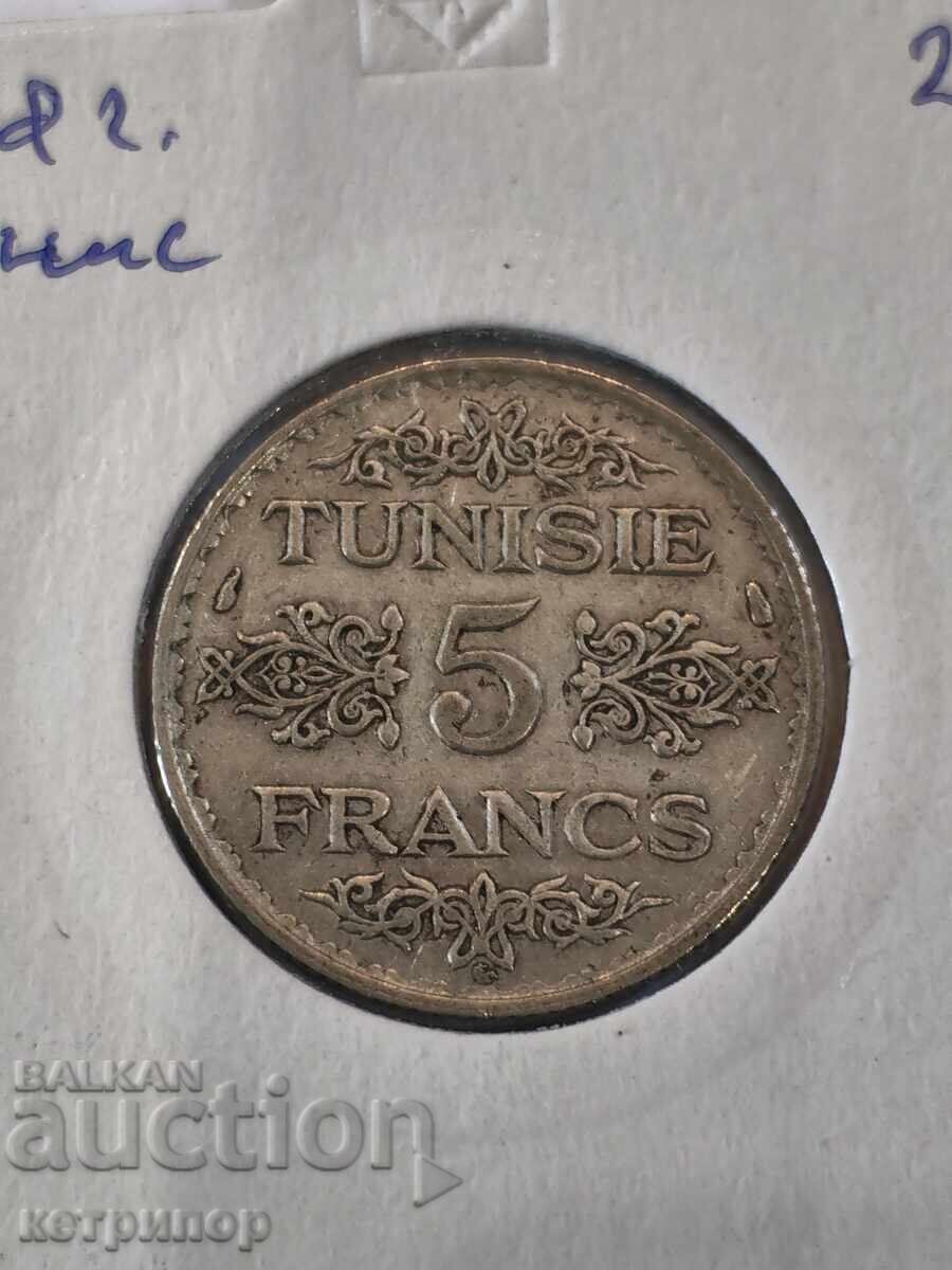 5 франка Тунис 1934 г / 1353 / сребърна. 5 франка Тунис 1934 г / 1353 / сребърна.