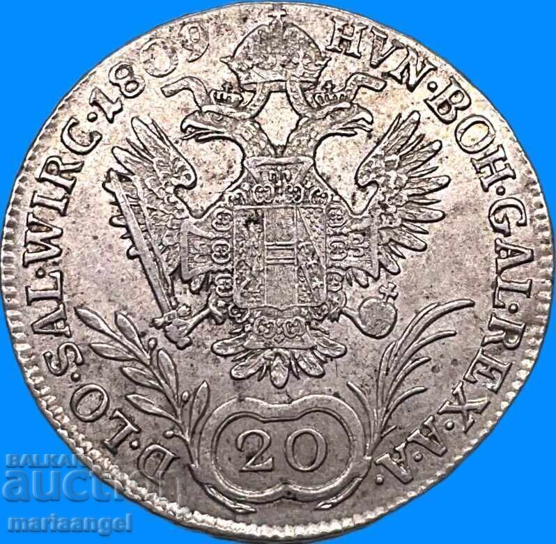 20 кройцера 1809 Австрия А - Вена - рядка година Патина - 6 20 кройцера 1809 Австрия А - Вена - рядка година Патина - 6