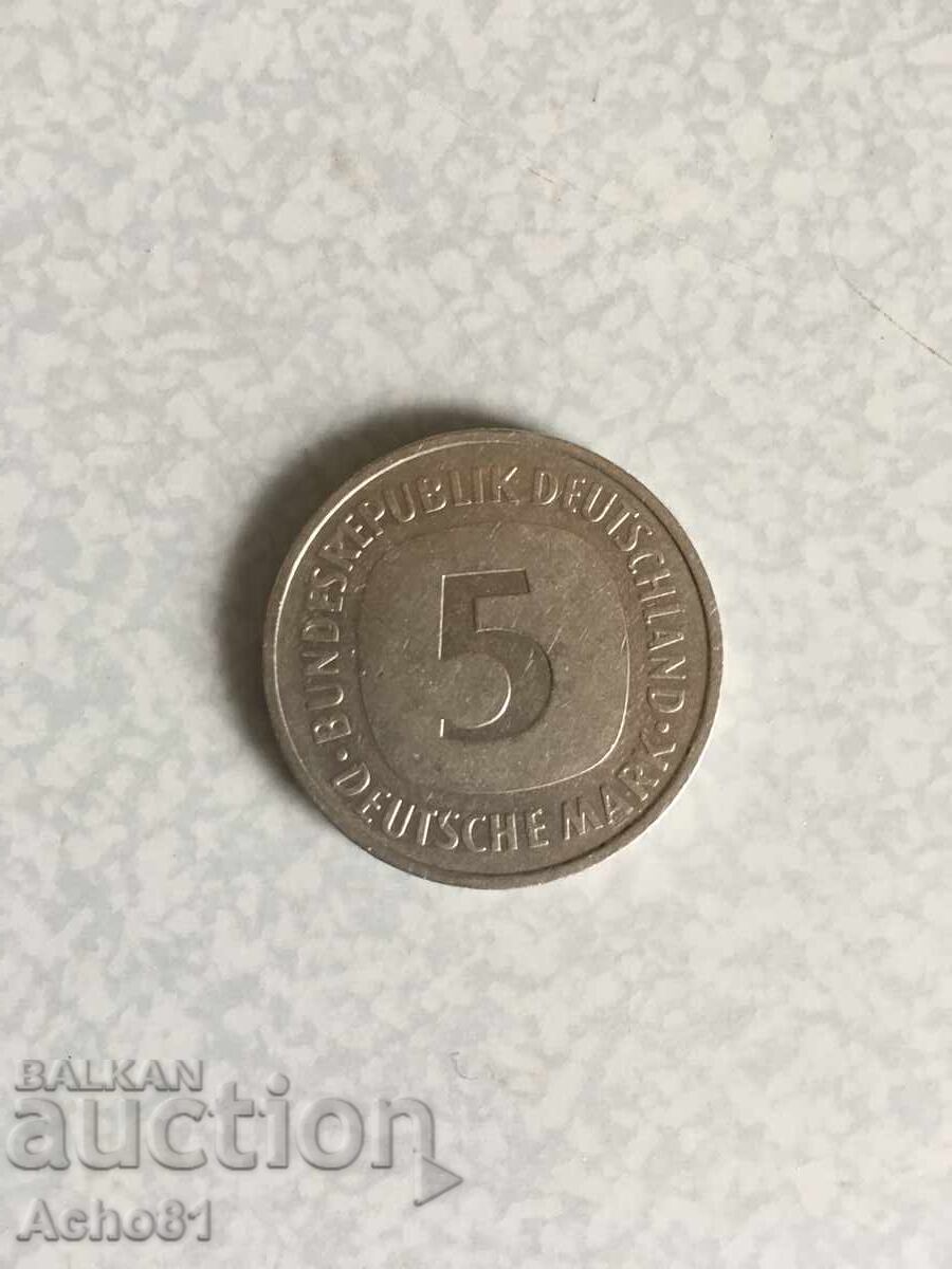 5 дойче марки монета 1989г