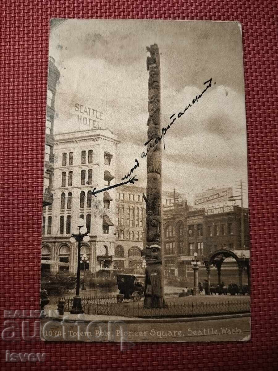 Carte poștală veche din Seattle, stâlp totem, 1912 Carte poștală veche din Seattle, stâlp totem, 1912