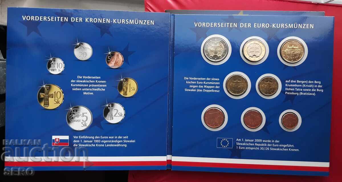 Slovacia-SET 2009 din 8 monede euro + 3 timbre poștale cu preț € 11.00 | 21.51 BGN