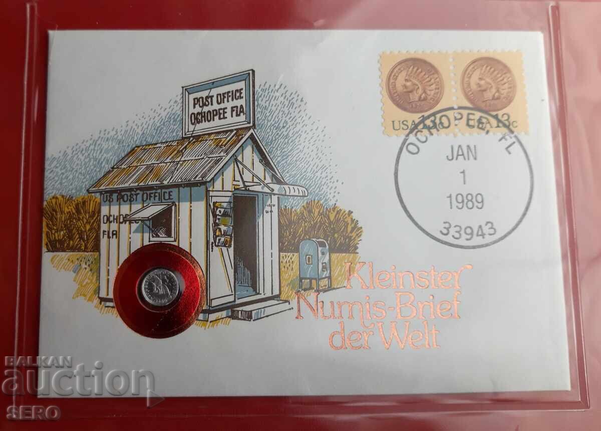 САЩ- 5 ескудо 1985 и пощ.марки в кр. плик с цена € 5.01 | 9.80 лв.