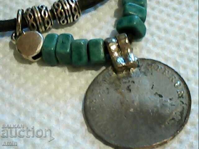 Auction  Old silver-plated coin and others with natural stones