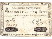 dioman - FRANȚA - 5 LIVRE - 1791 - ASIGNAT
