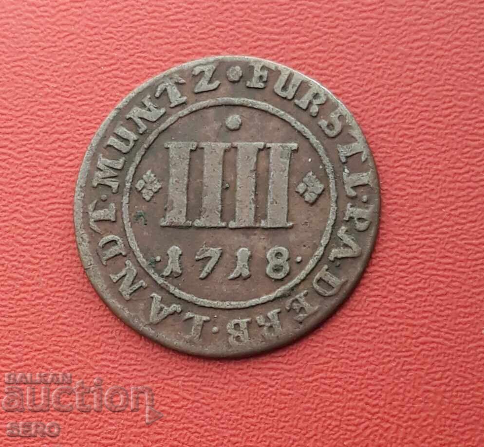 Германия-Епископство Падерборн-4 пфенига 1718 Германия-Епископство Падерборн-4 пфенига 1718