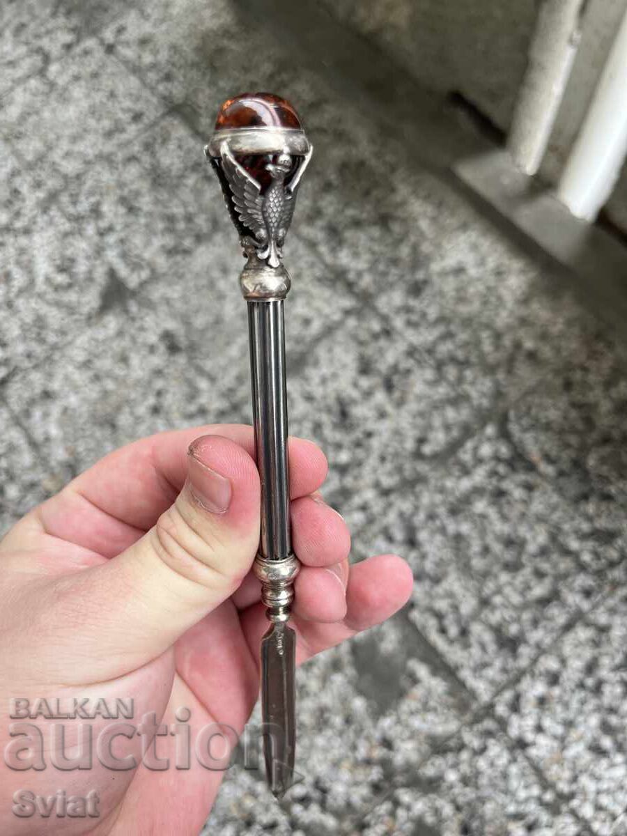 Δημοπρασία Αντίκα συλλεκτικό μαχαίρι ανοίγματος επιστολών με κεχριμπάρι
