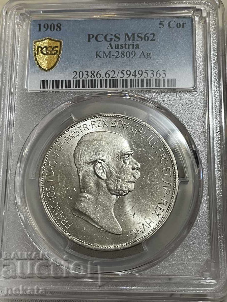 Austria 5 coroane 1908 MS62 PCGS