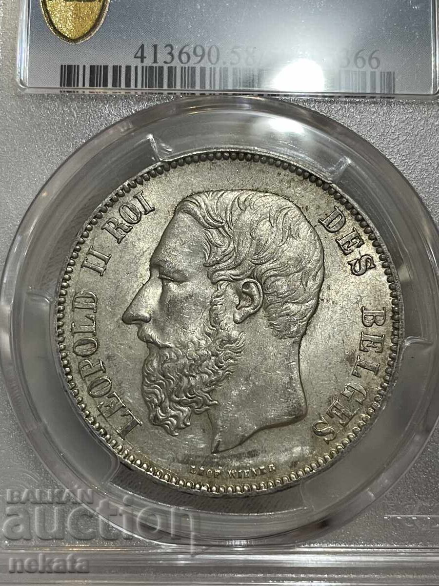 Belgium 5 francs 1870 AU58 PCGS with price € 125.00 | 244.48 BGN