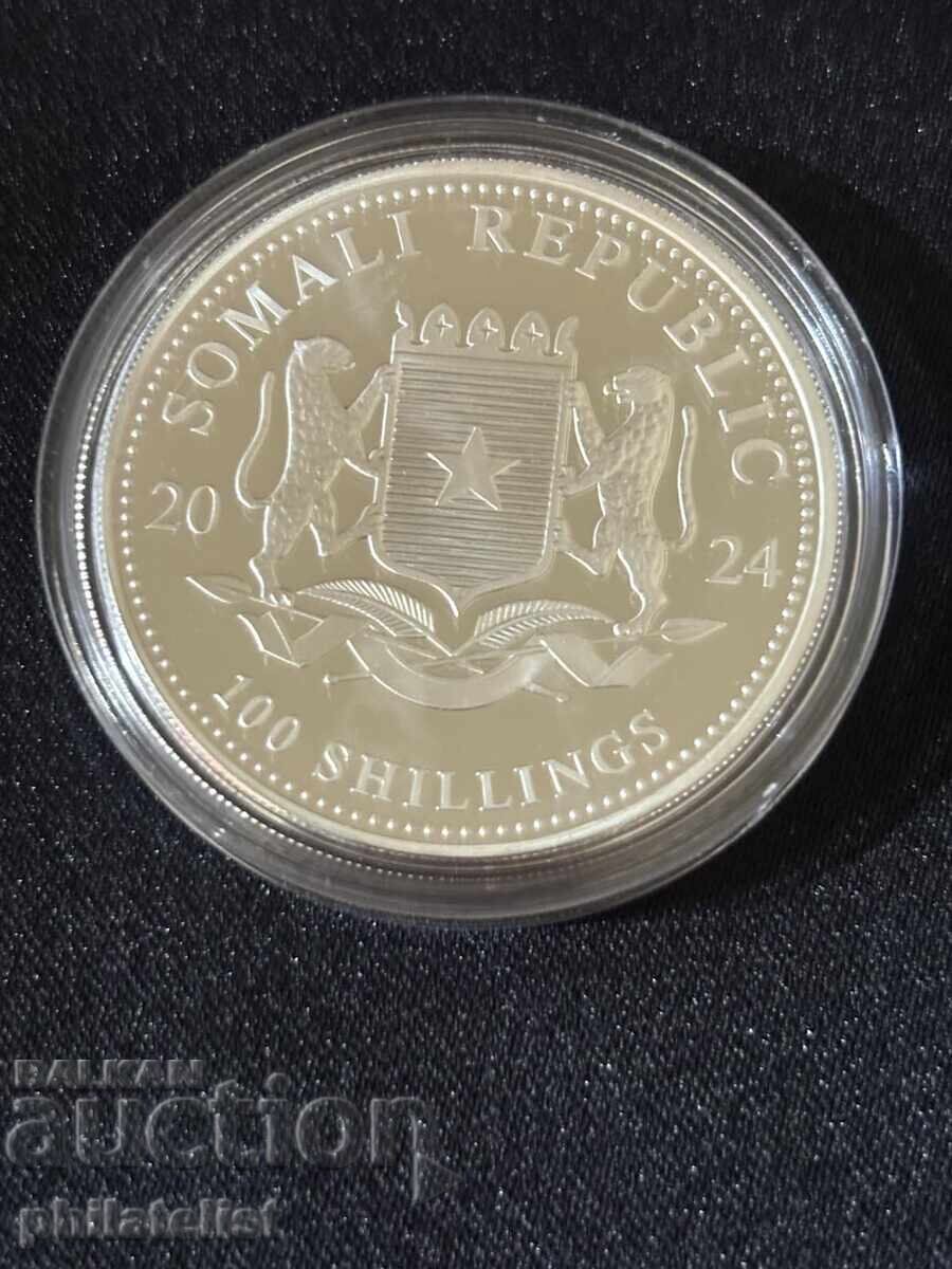 Licitație Somalia 2024 - 100 Șilingi - Elefant 1 OZ - Monedă de argint