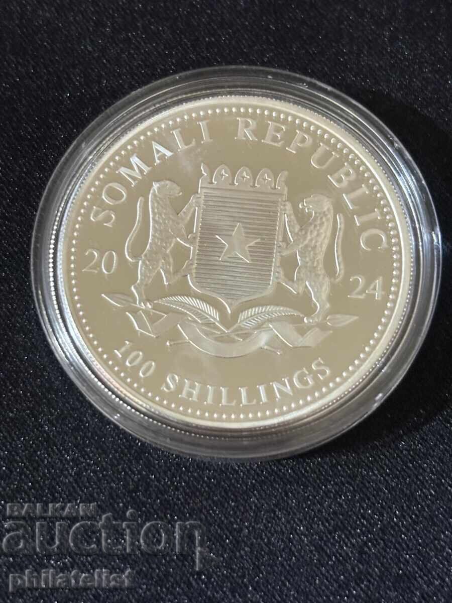 Livrarea Somalia 2024 - 100 Șilingi - Elefant 1 OZ - Monedă de argint