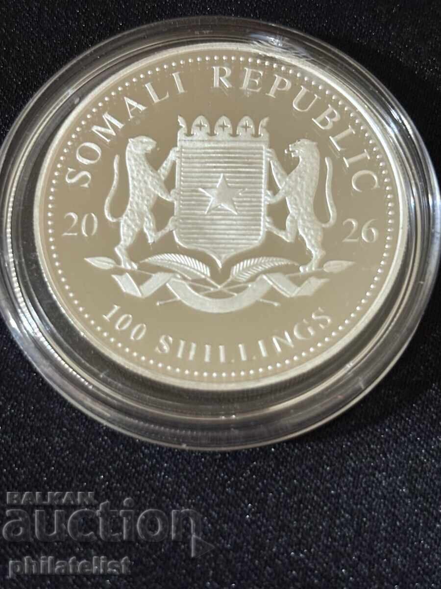Licitație Somalia 2026 - 100 Șilingi - Elefant 1 OZ - Monedă de argint Licitație Somalia 2026 - 100 Șilingi - Elefant 1 OZ - Monedă de argint