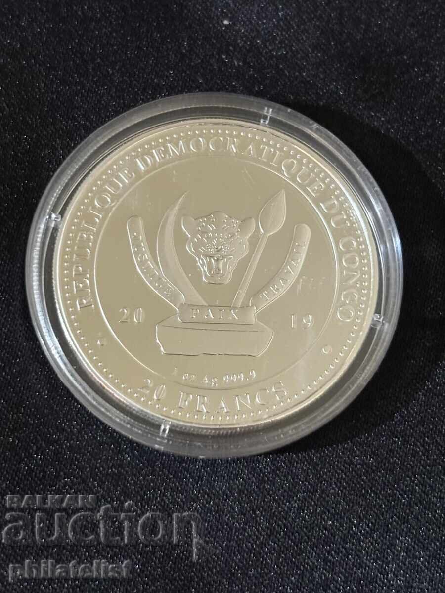 Аукцион Демократична Република Конго 2019 – 20 франка – Жираф 1 OZ