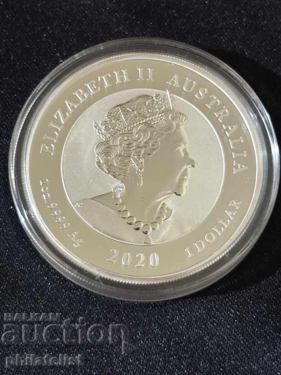 Аукцион Австралия 2020 – 1 долар – Куока 1 OZ сребро