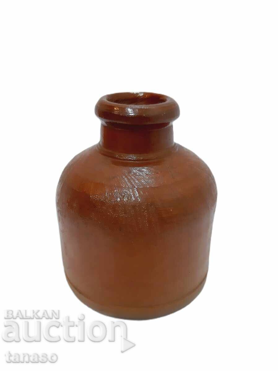 Veche sticlă de ceramică glazurată, 10 cm, ca nouă