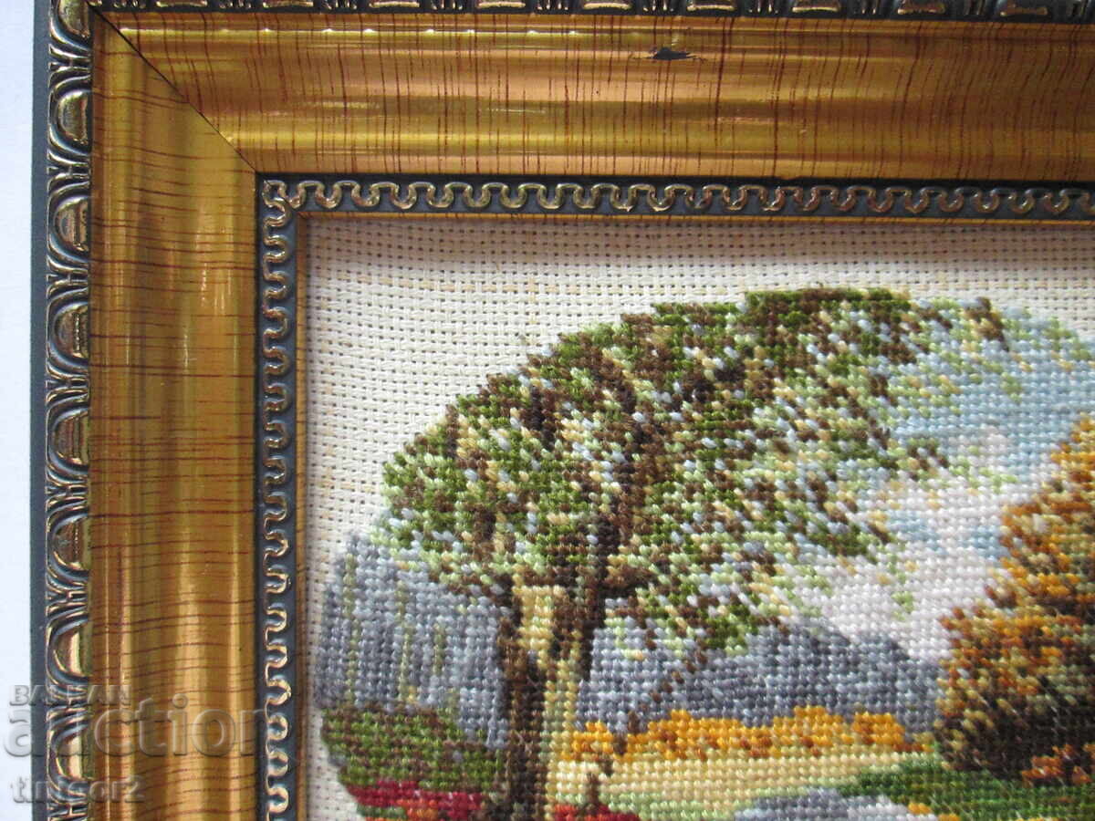 Delivery of Hand-stitched small tapestry in a frame, 17x14cm