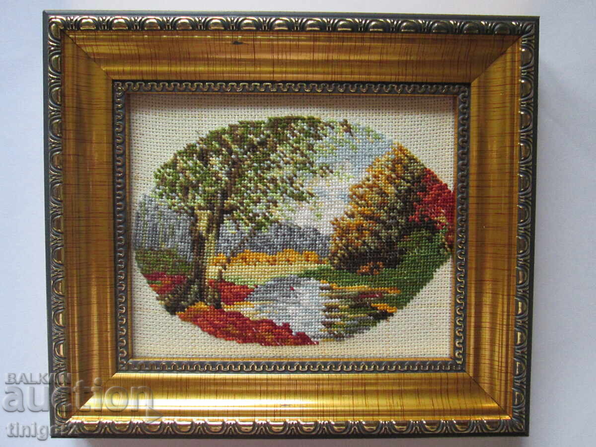 Hand-stitched small tapestry in a frame, 17x14cm - 6