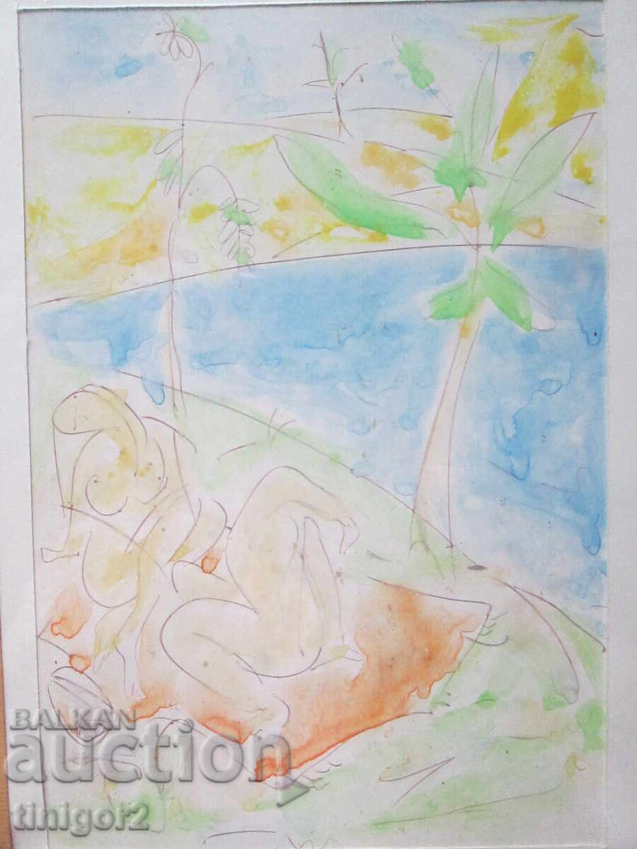 Licitație Pictură acuarelă erotică, 23x20cm