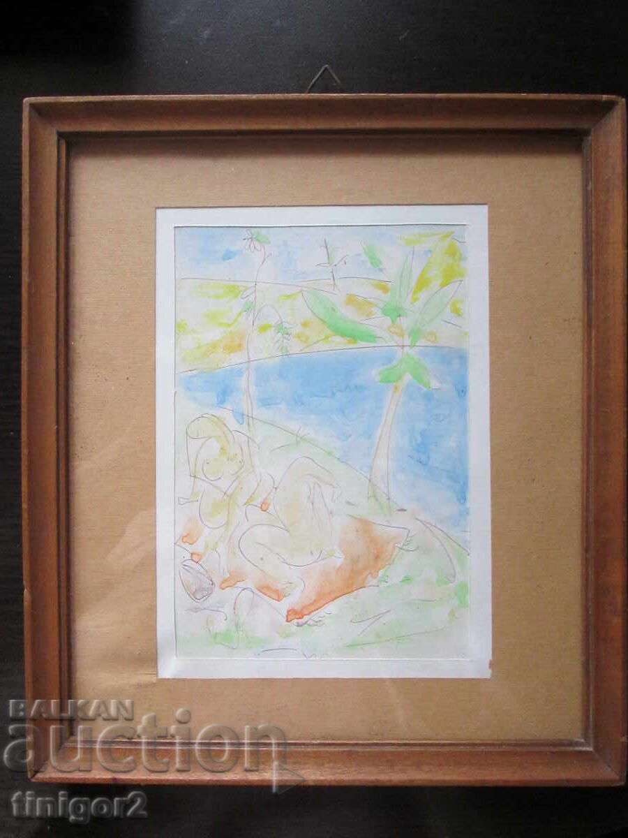 Pictură acuarelă erotică, 23x20cm