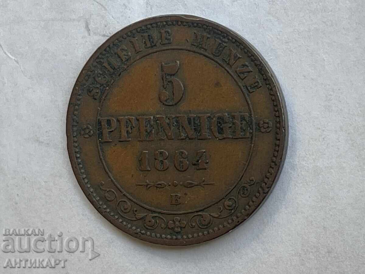 Германия монета  5 pfenninge 1864 Саксония