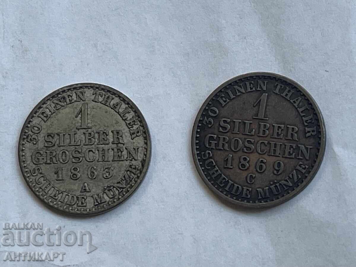 Germania 2 monede silber groschen 1863 și 1869