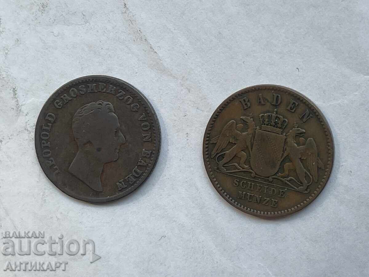 Германия 2 броя монета 1 kreuzer 1839 и 1864 Баден с цена € 7.00 | 13.69 лв.