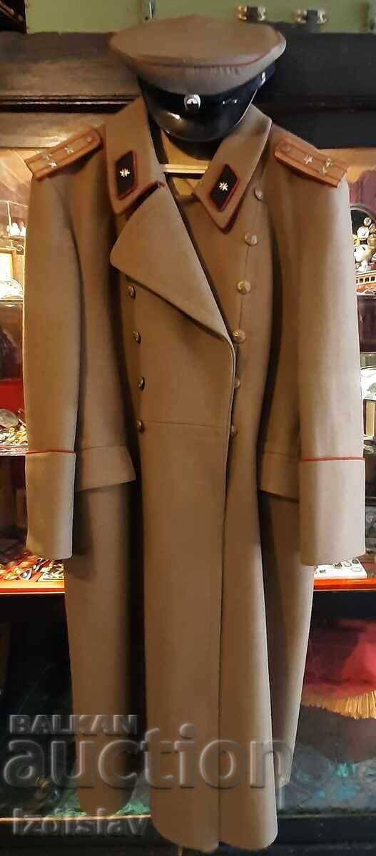 Socialist-era officer's greatcoat and signal corps peaked cap - 6