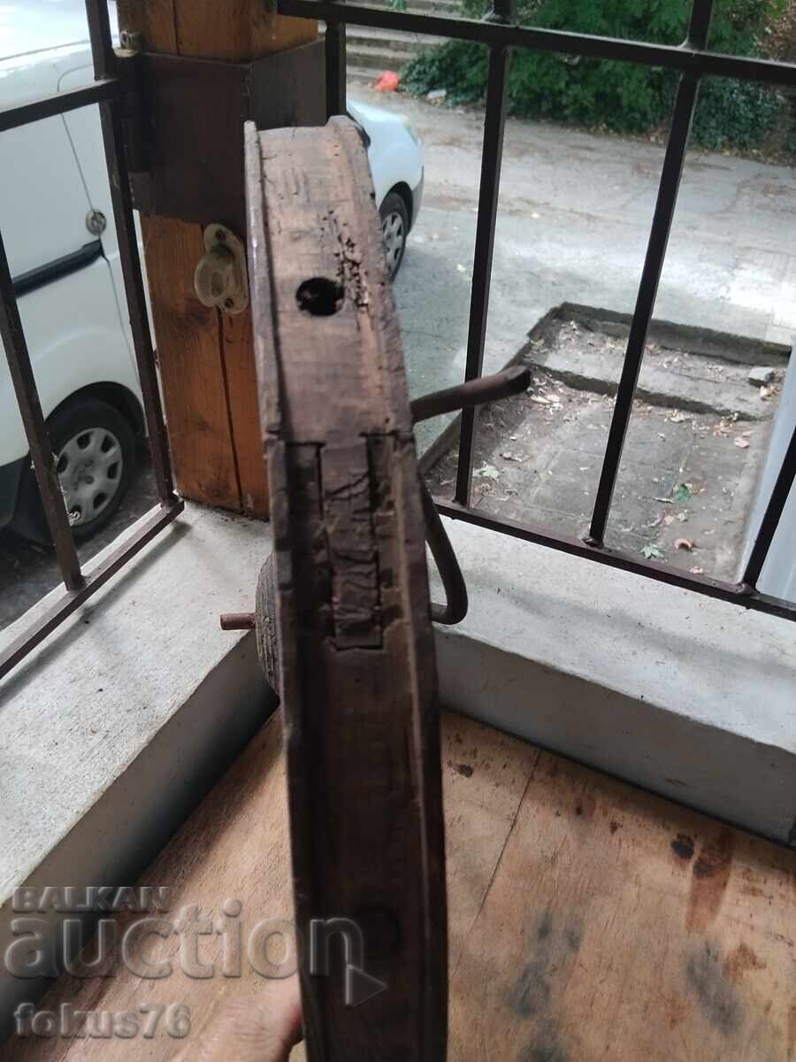Auction  Old wooden wheel with a crank - primitive antique