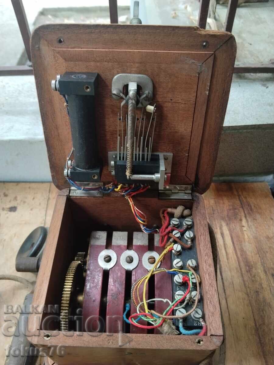Telefon francez vechi din lemn cu manivelă, anii 1910 - 5