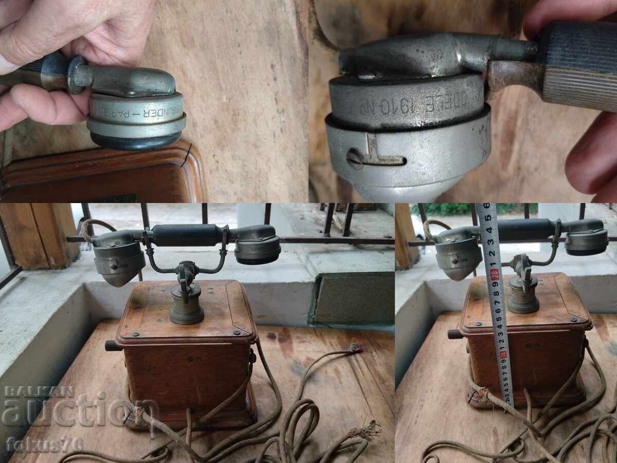 Telefon francez vechi din lemn cu manivelă, anii 1910 - 7