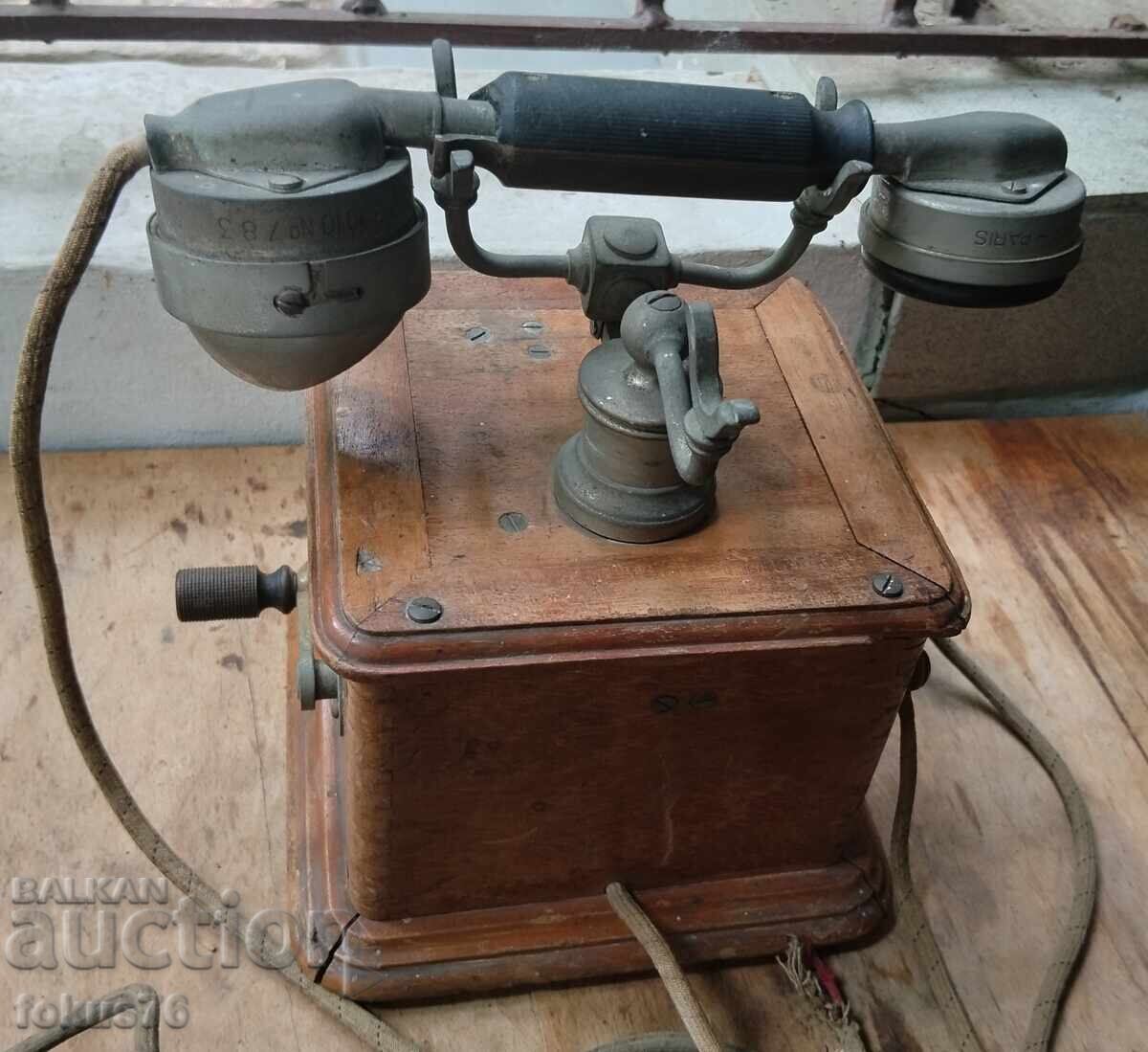 Telefon francez vechi din lemn cu manivelă, anii 1910