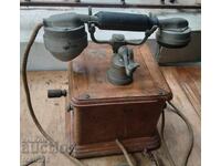 Telefon francez vechi din lemn cu manivelă, anii 1910