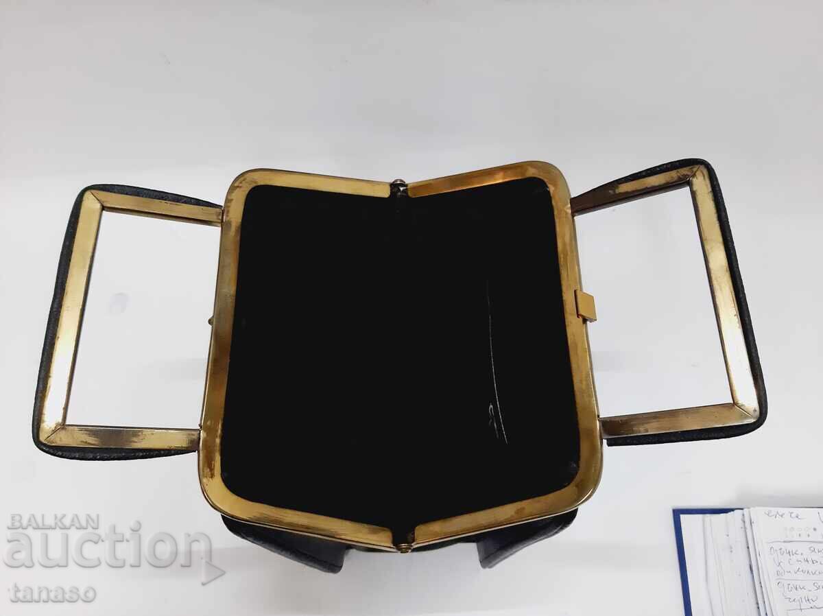 Vintage black bag – 50s/60s – brass frame body - 5