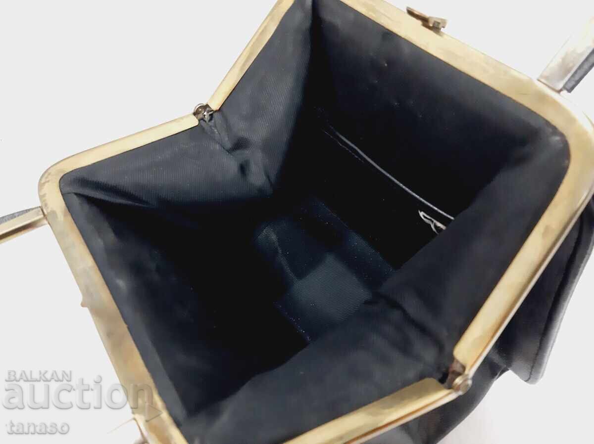 Vintage black bag – 50s/60s – brass frame body - 6