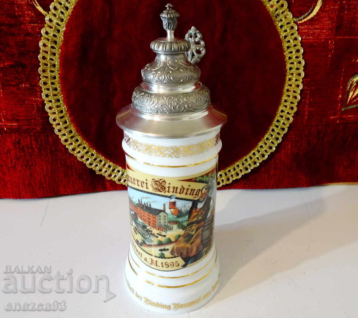 Porcelain beer mug with pewter lid, Binding brewery with price € 32.00 | 62.59 BGN