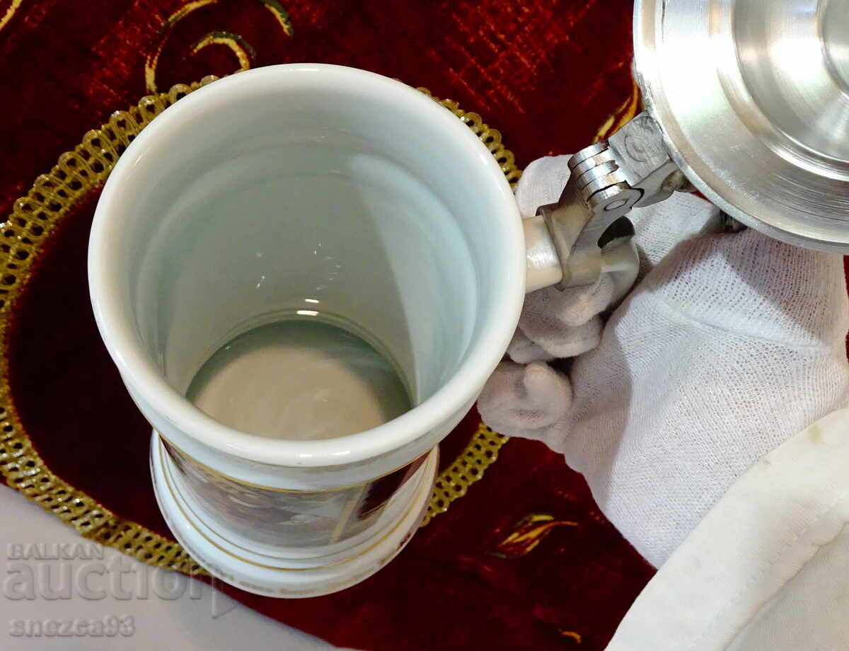 Porcelain beer mug with pewter lid, Binding brewery - 6
