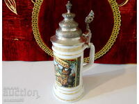 Porcelain beer mug with pewter lid, Binding brewery