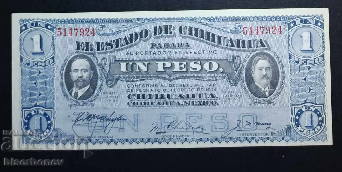 1 peso / pesos Mexic, Chihuahua, 1915, UNC /c
