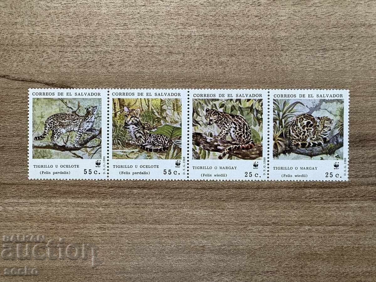El Salvador - Animale pe cale de dispariție - Ocelot și Margay (1988) MNH